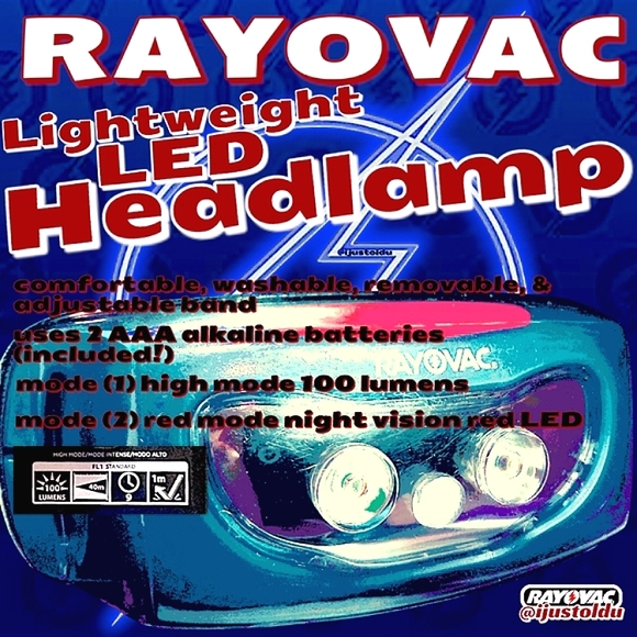 RAYOVAC Lightweight LED Headlamp, 2 Mode High/Red | 100 lm + Includes 2 AAA Batt - Picture 9 of 9